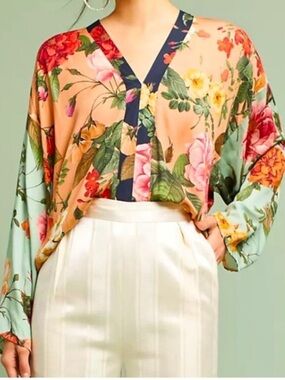 farm rio bright flora brown long sleeve mini dress FARM Rio